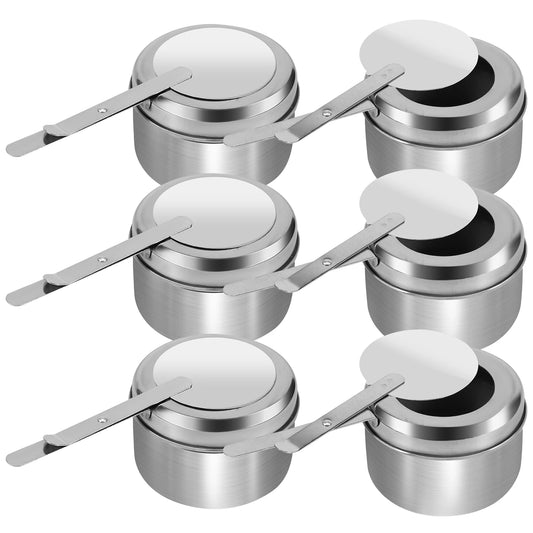 6Pcs Chafing Fuel Holder Stainless Steel Fuel Holder with Safety Cover Round Chafe Wick Fuel Holder for Chafing Dish Buffet