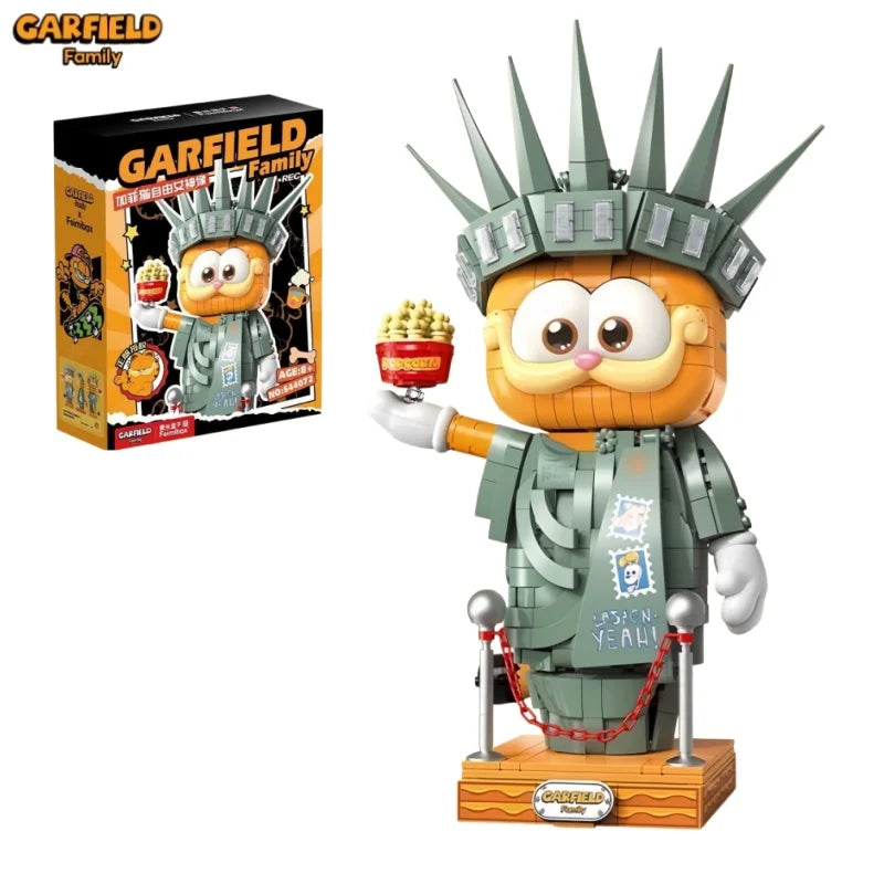 Garfield Building Block Statue of Liberty Children Cartoon Animation Assembly Toy Pharaoh Model Desktop Ornament Collection Gift