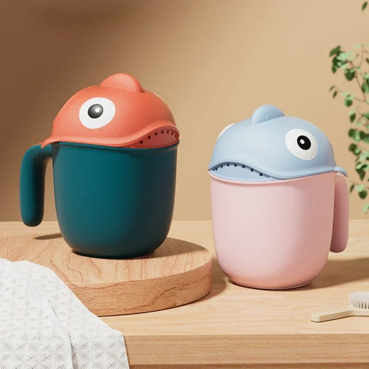 Baby Bath Shower Head Rinse Cup Cartoon Shark Cute Bathing Toy for 0-6 Years Old Infant Toddler Portable Bathroom Accessories