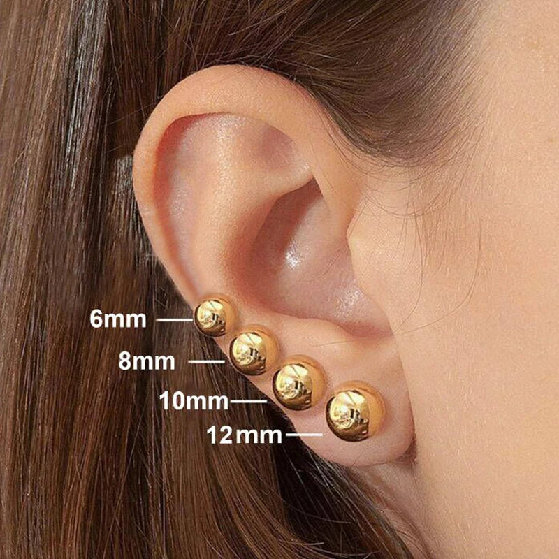 Round Stainlesss Steel Ball Stud Earring for Women,Simple Polished Ball Earring Hypoallergenic Jewelry 6mm-12mm