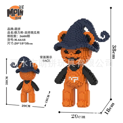 Creative Halloween Ghost Pumpkin Skeleton Bear 3D Puzzle Building Blocks Assembly Brick Construction Toy for Home Decoration