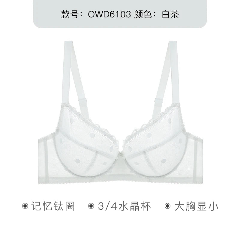 French Women's Push Up Hot Bra Unlined Lace Sheer Underwire Multiway Everyday Bra Polka Dot Unlined Minimizer 2024 OWD6103