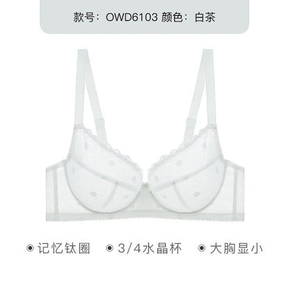 French Women's Push Up Hot Bra Unlined Lace Sheer Underwire Multiway Everyday Bra Polka Dot Unlined Minimizer 2024 OWD6103