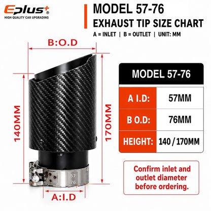 Universal Glossy Carbon Fiber Car Exhaust Muffler Tip Clamp‑On Straight Exhaust Pipe Mufflers Nozzle Straight Stainless Black