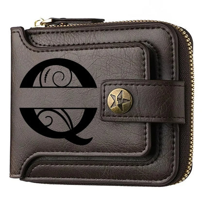 Personalized  PU Leather Chain Short Wallet For Man, Engraved Name&Text Bifold Stylish Brown Wallet For Man Valentines Birthday