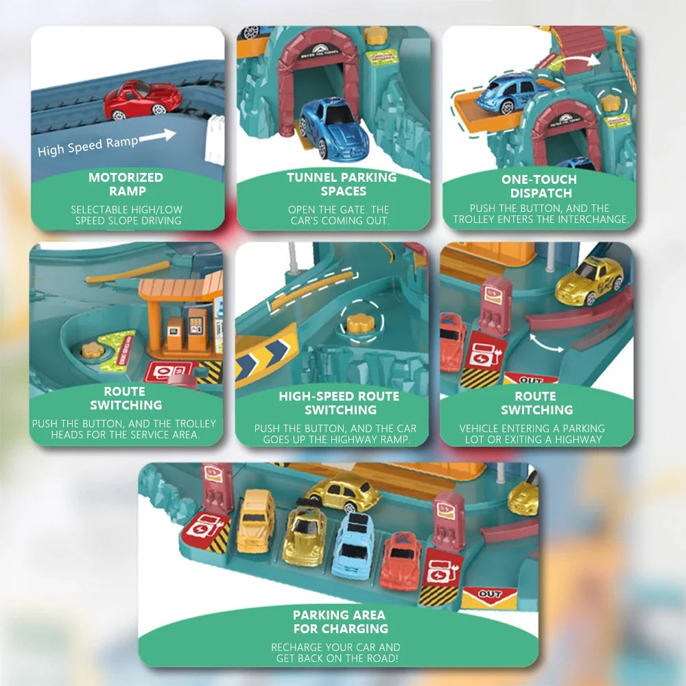 Race Track Car City High Way Service Station Car Route Switching Toys Educational Puzzles Car Slot Toys for Kids Birthday Gifts