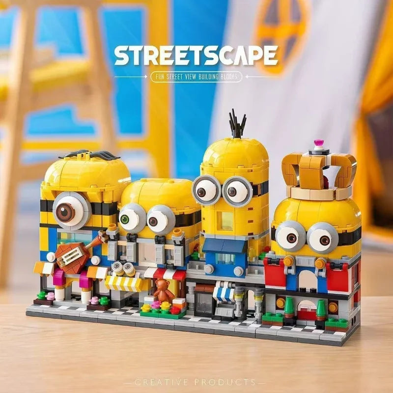 4-in-1 Minions Street View Building Blocks Series Boys and Girls Assemble Toys 3D Stereoscopic Children's Birthday Gifts