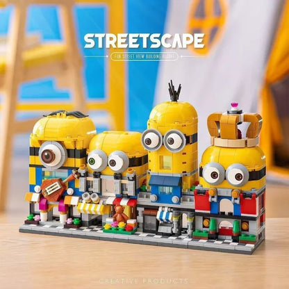 4-in-1 Minions Street View Building Blocks Series Boys and Girls Assemble Toys 3D Stereoscopic Children's Birthday Gifts