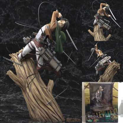 Attack On Titan Levi Ackerman Figure Tree Stump Battle Standing Pose Statue 28cm Scout Regiment Anime Collectible Desktop Decor