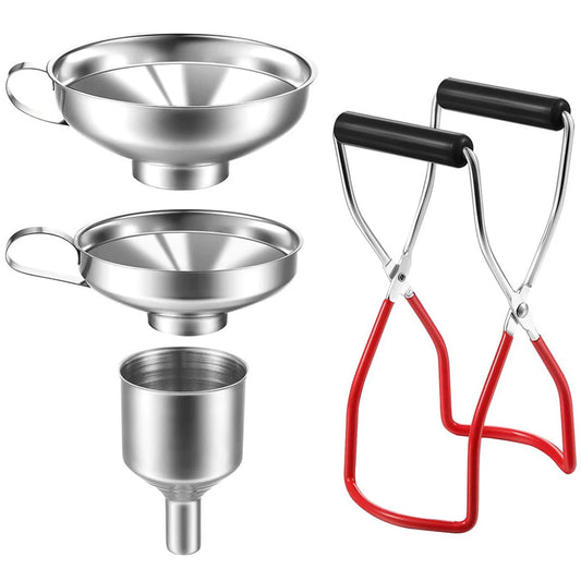 4Pcs Stainless Steel Canning Funnel Canning Jar Lifter with Grip Handle for Transferring Spices Liquids Beans Jam Kitchen tools