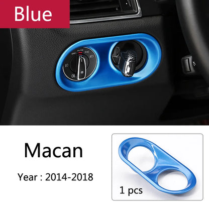 Car Styling Inner Console Headlight Switch Buttons Frame Decorative Cover Trim Strip Stickers For Porsche Macan Auto Accessories