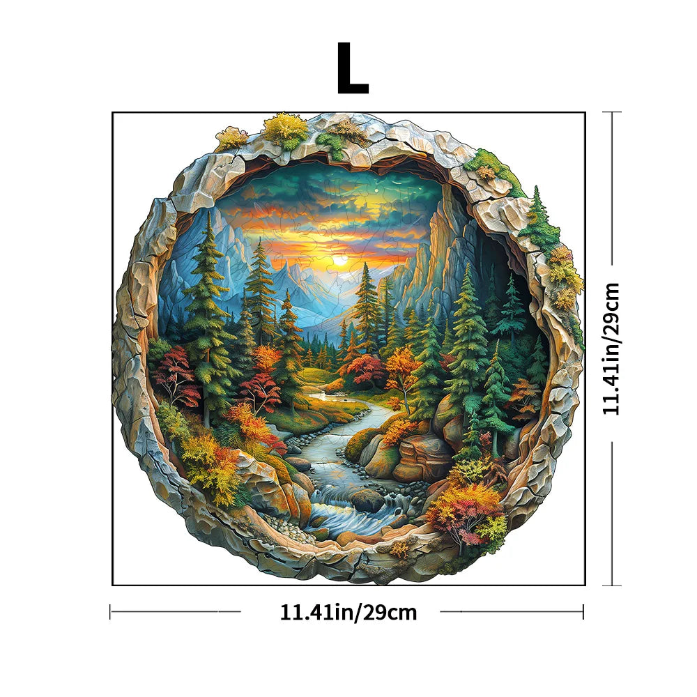 3D Wooden Circular Puzzle - Green Forest Sunset Scene, Family Game Activities, Wooden Home Decoration Gifts