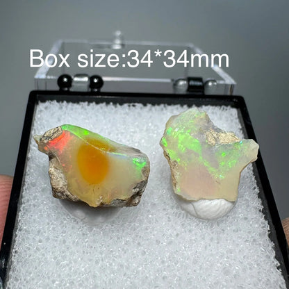 Natural Rare Colorful Ethiopia Opal (No Need Water) Gem Mineral Specimen Box Size:34X34mm (Need Lighting) Sunlight Best