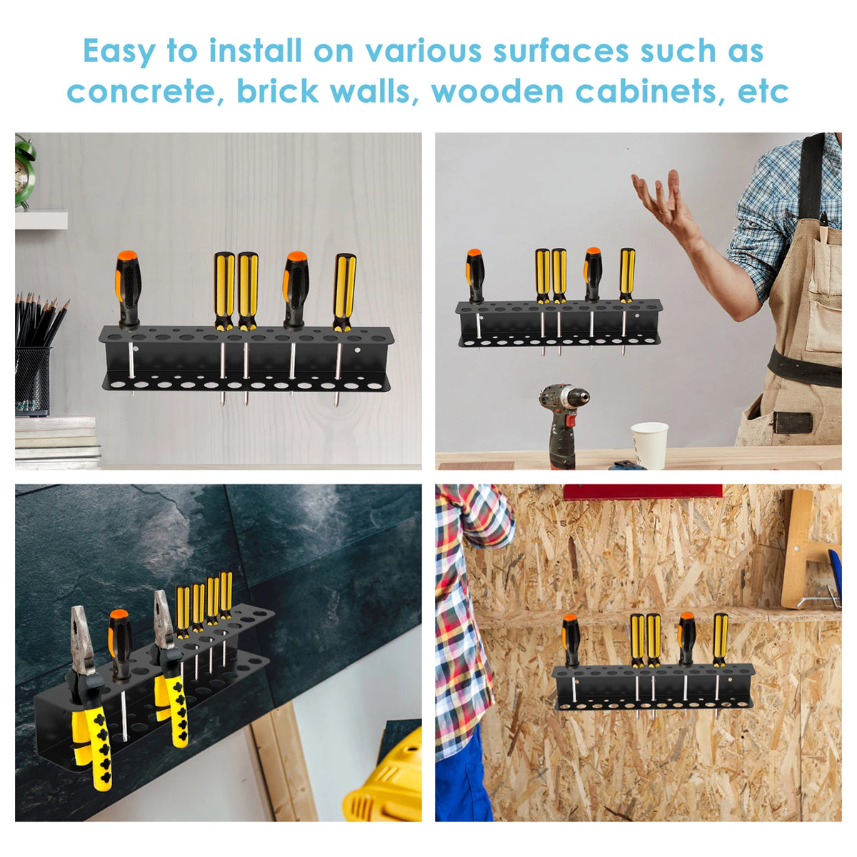 Metal Screwdriver and Pliers Organizer Wall-Mounted Tool Rack with Tool Slots Space-Saving Rustproof Garage Workshop Storage