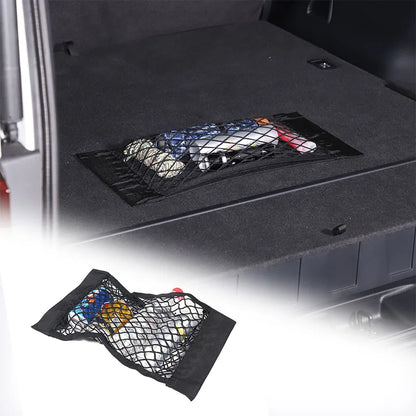 For Toyota Cruiser Prado 2024+ Car Back Rear Mesh Trunk Seat Elastic String Net Magic Sticker Universal Storage Bag Pocket Cage