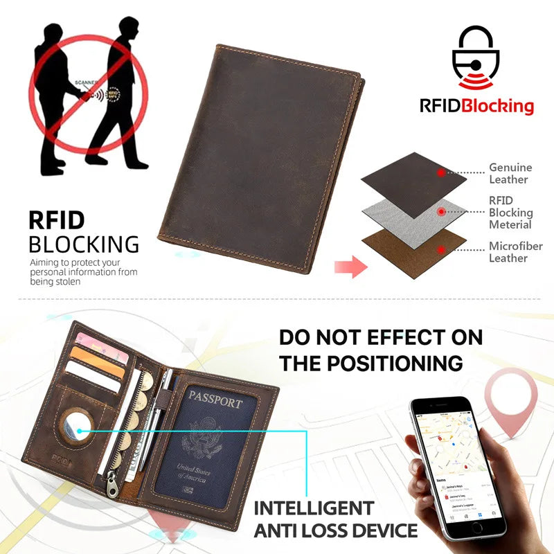 Genuine Cow Leather Passport Holder Travel Wallet with Case Pocket Card Holder RFID Blocking Passport Cover  card wallet
