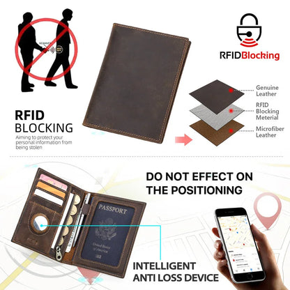 Genuine Cow Leather Passport Holder Travel Wallet with Case Pocket Card Holder RFID Blocking Passport Cover  card wallet
