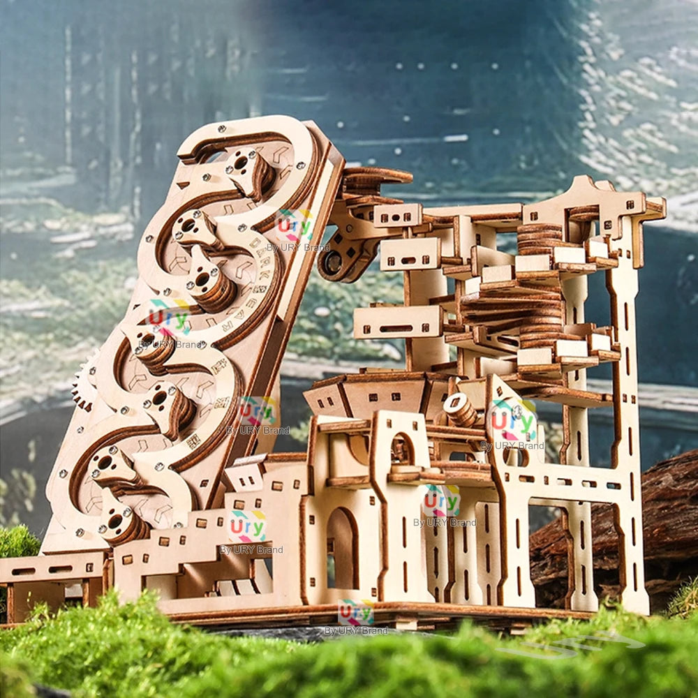 Ury 3D Wooden Puzzle Electric Track Device Marble Run Set Counter Current Compass Model Science Ball Maze Assembly Gift