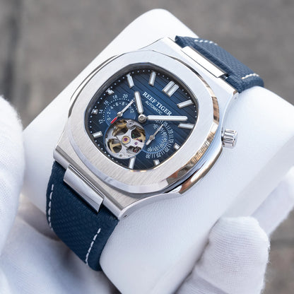 OBLVLO Men Automatic Watch Luxury 44mm Mechanical Wristwatch 50m Waterproof Sapphire Luminous Skeleton Dial 24 Hours