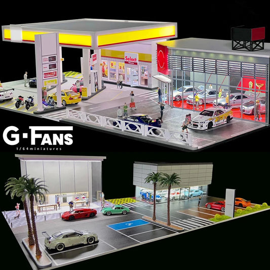 GFans 1/64 Scale Car Garage Miniatures Model Car Parking Lot Diecast Scene Display Vehicle Scene Toy Background Collection