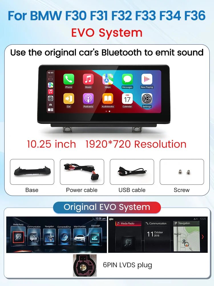 HFmidia 2026 New Linux System 10.25 12.8inch Thin Screen For BMW 3 4Series M3 M4 F30 F36 Wireless CarPlay Auto Car Video Players