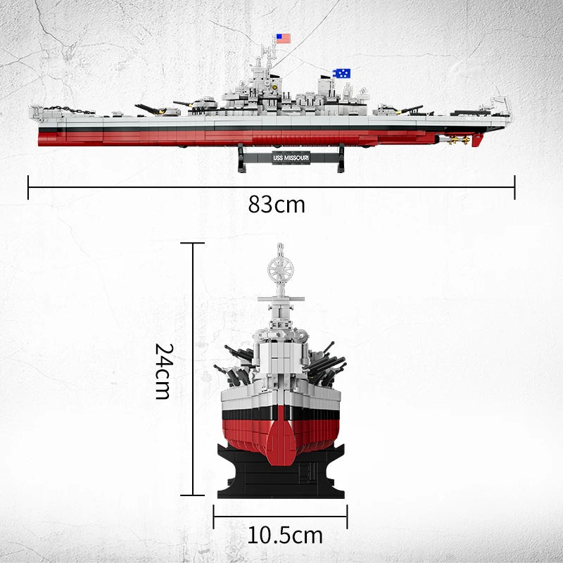 NEW Military Battleship Series Missouri Battleship Crusier Model Building Blocks Bismarck Cruiser Boat Bricks Toys Kids Gifts