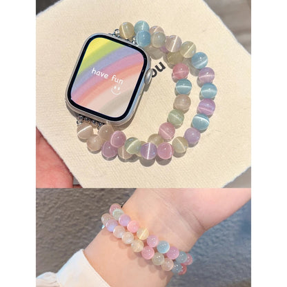 Strap For Apple Watch Band S11/10/9/8/7/SE/Ultra IWatch 49/46/45/44/42/41/40/38mm Fashion Rainbow Energy Stone Elastic Bracelet