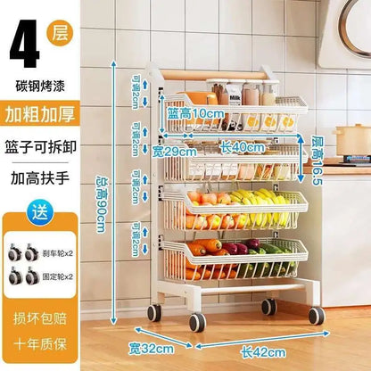 Light Luxury Metal Kitchen Trolleys Creative Storage Cart Modern Home Furniture Floor Multi-layer Fruit Vegetable Snacks Shelf