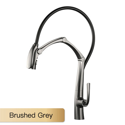 AITANA Gun Grey Luxury Brass LED Display Kitchen Faucet，Touchless Sensor，Pull-Out 3-Function Spray Water-Saving SinK Mixer