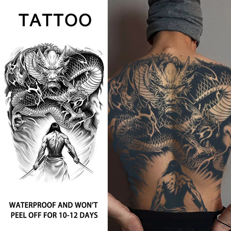 Dragon Slayer Warrior Waterproof Temporary Tattoo Sticker, Long-lasting Waterproof for 1-2 weeks, Semi-Permanent Fake tattoo