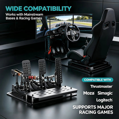 Simruito Sim Racing Pedals, 200kg Load Cell 3 Pedal Set, USB Simracing Pedals Adjustable Brake, Black/Silver for PC Simulator