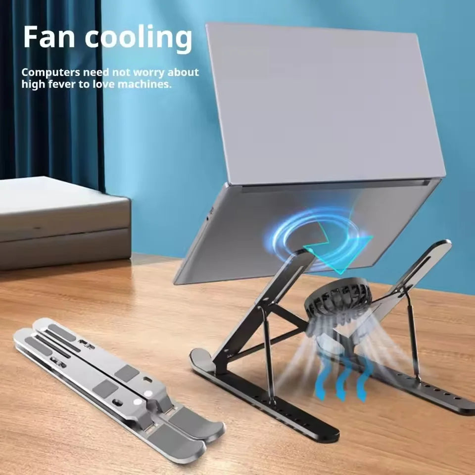Adjustable Laptop Cooling Stand with Fan, Foldable Portable 7-Level Height Adjustment, Aluminum Alloy Material,