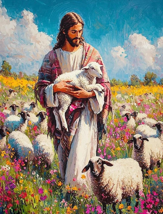 Graffiti Christian Jesus With Child Art Posters Christian Faith Jesus Walking In Flower Field Canvas Painting Bedroom Home Decor