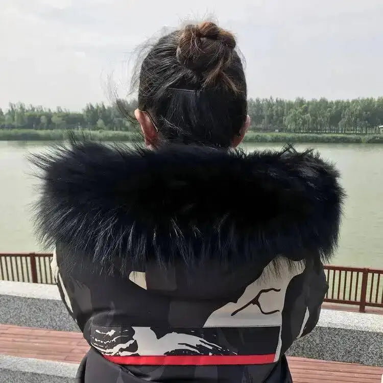 Raccoon Fur Collars For Jacket Women's Real Fur Collar Warm Natural Fur Hoodie Decor Winter Parkas Coat Jacket Furry Hood Trims