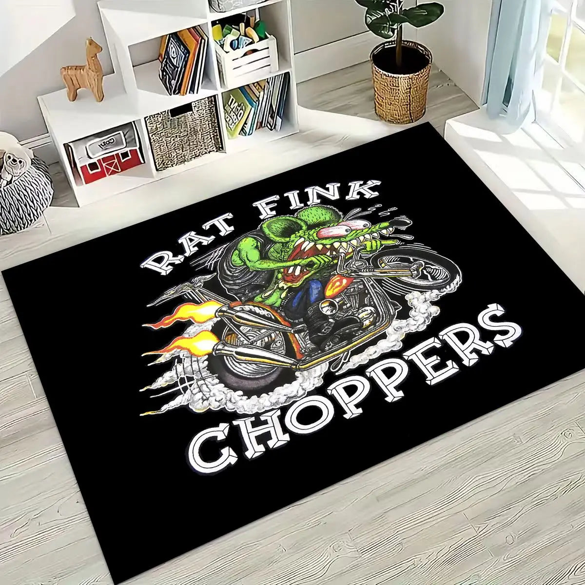 3D Rebellious RAT FINK Cars Sign Cartoon Rug for Bedroom Living Room Sofa Home Doormat Decor, Large Kids Play Non-slip Floor Mat
