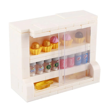 MOC City Supermarket Shop Store Building Blocks Street View Drink Food Vegetable Food Accessories Dessert Blocks Printed Bricks