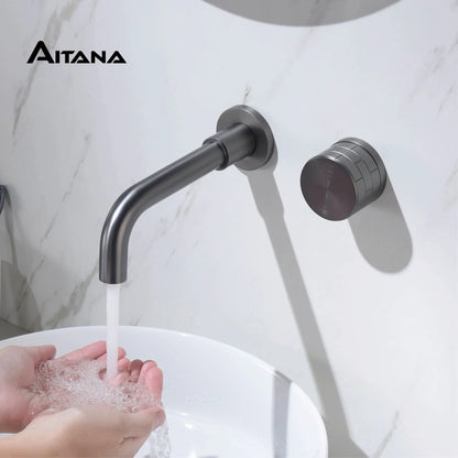 Luxury Black Brass Bathroom Faucet with Wall Mounted Design, Single Handle, 2-Hole Cold and Hot Dual Control Hidden Basin Faucet