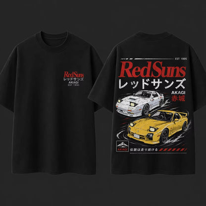 Men's Youth Pure Cotton Short-Sleeved T-Shirt Japanese JDM Initial D Akagi REDSUNS Design for All Four Seasons 2026