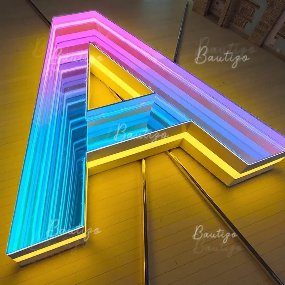 Custom Infinity Mirror LED LOGO Sign Personalized Mirror Wall Business Indoor Decoration for Bar Salon