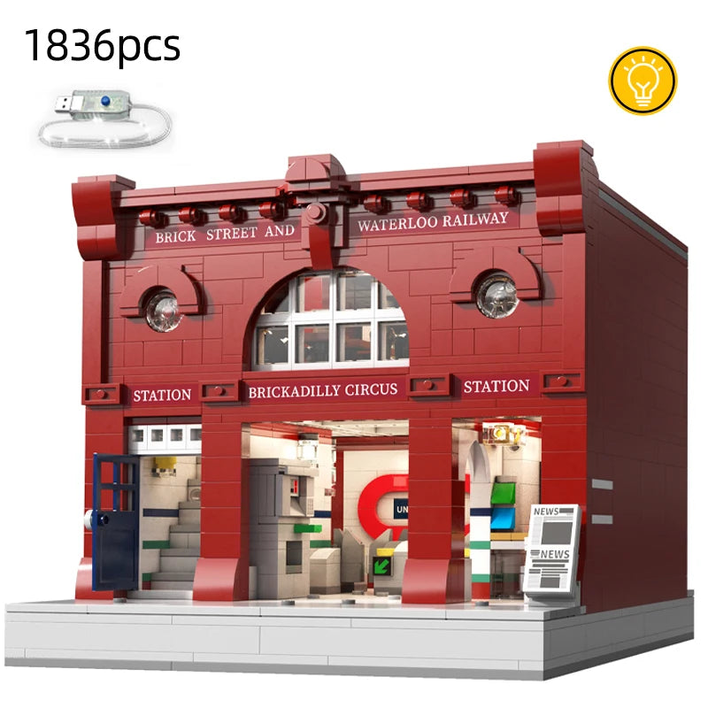 1836 Pcs Cada City Street View LED Lights Subway Station  Architecture Building Blocks Friends Traffic House Bricks Toy For Kids
