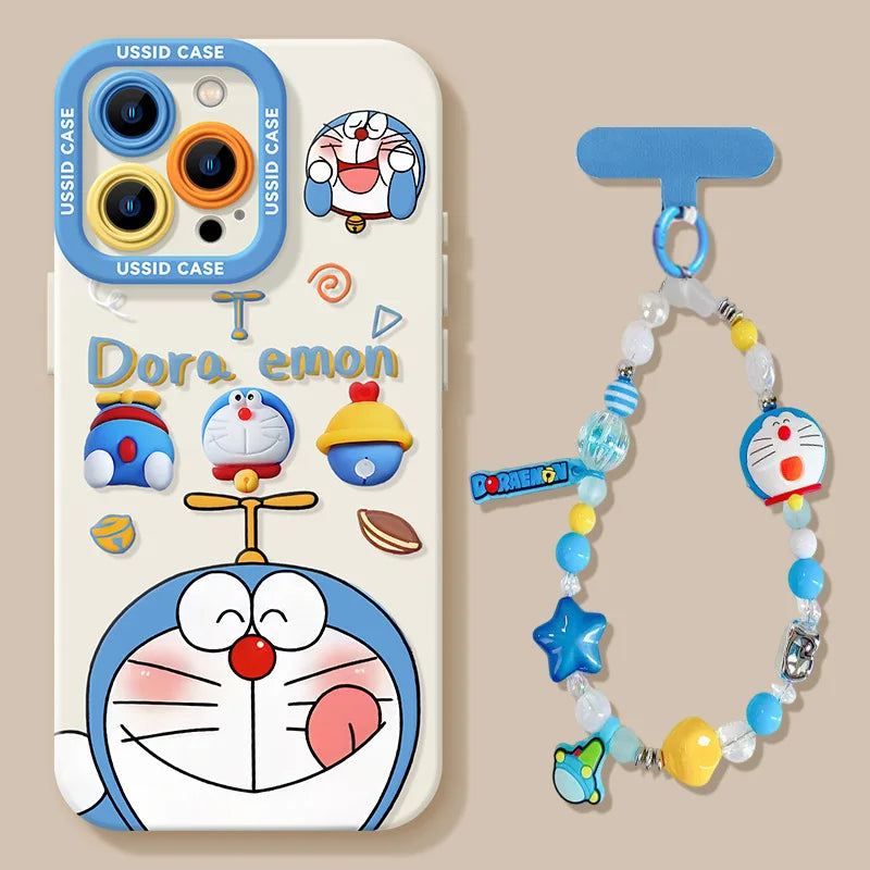 Ussid Case Phone Case Cartoon Doraemon With Mirror Lanyard Kickstand Cute Aesthetic For Iphone 17 16 Pro Max 15 14 13 12