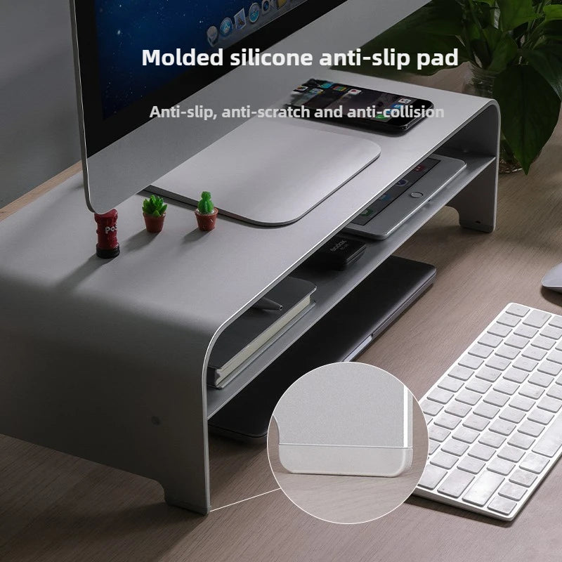 Aluminum Alloy Monitor Riser Stand Premium Ergonomic Desk Organizer Laptop Screen Holder with Storage Workstation Metal Base