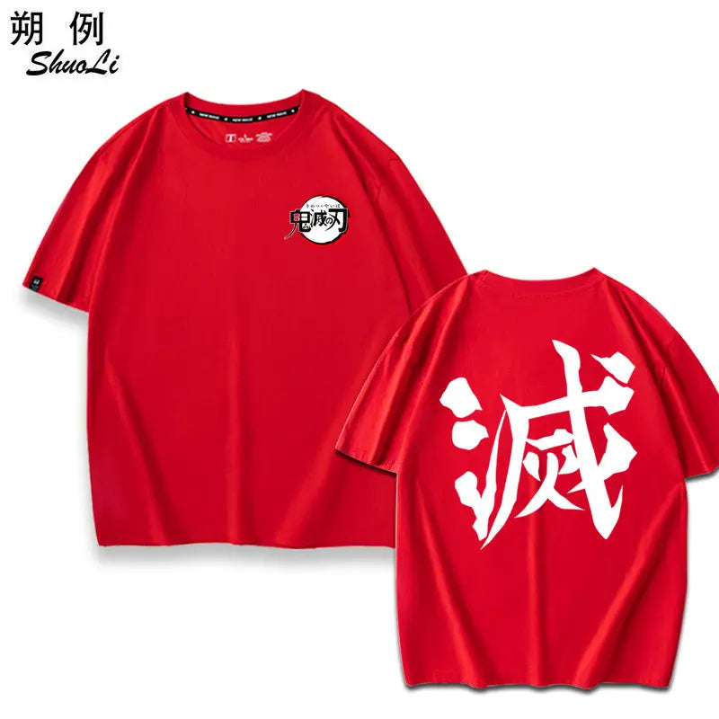 Anime Demon Slayer LOGO Printed Peripheral, 2D Summer Pure Cotton Short-sleeved Loose T-shirt, Half-sleeved Men's and Women's