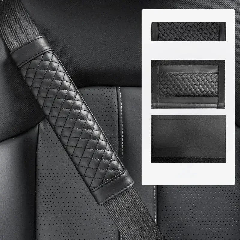 Leather Car Seat Belt Shoulder Cover Embroidery Wear-resistant Non-slip Leather Safety Cover Car Interior Decoration Products