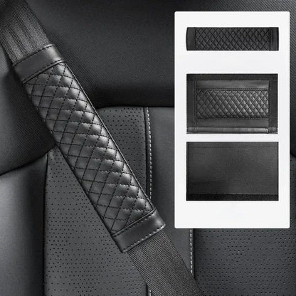 Leather Car Seat Belt Shoulder Cover Embroidery Wear-resistant Non-slip Leather Safety Cover Car Interior Decoration Products