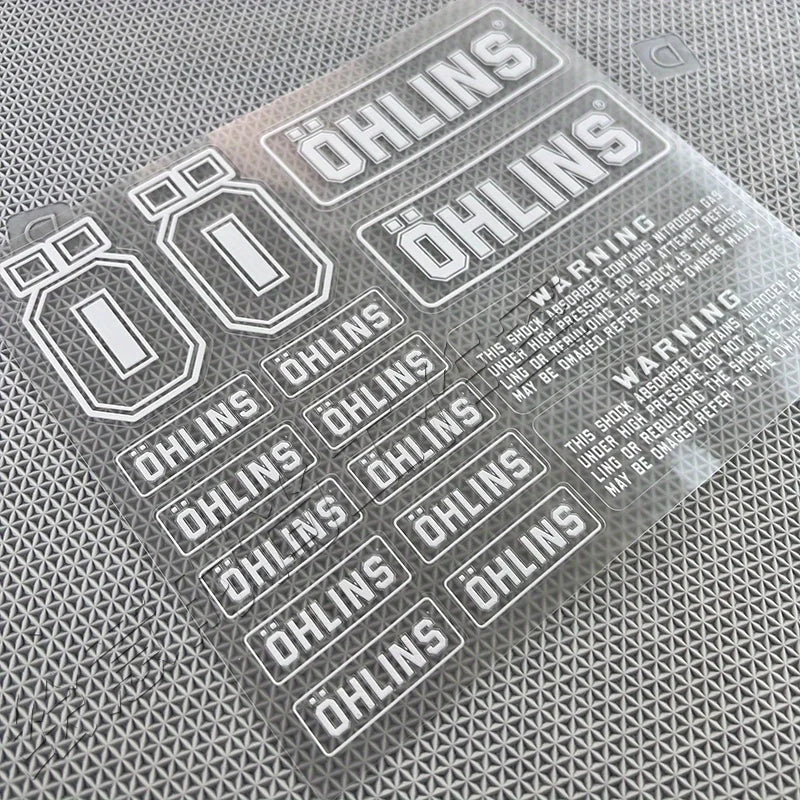 1SET OHLINS Transparent PVC Shock Absorber Decal Black Text White Background Motorcycle Bike Decor Sticker