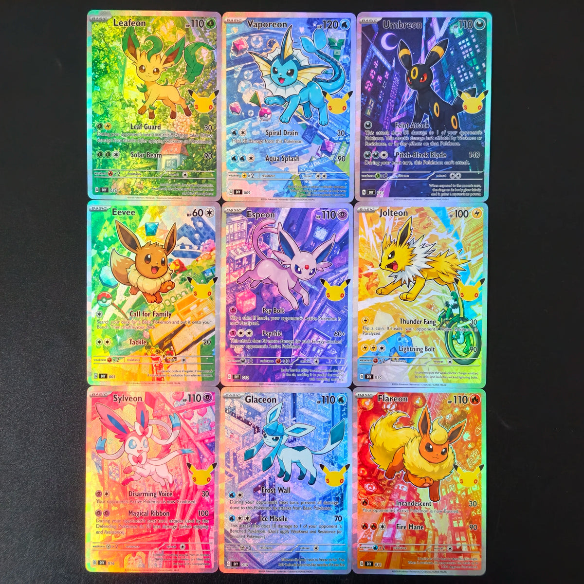 PKM 30th Anniversary Cards Eevee Series Sylveon Glaceon Umbreon Espeon Flareon Colorful Holo Foil Card DIY TCG Advanced Card