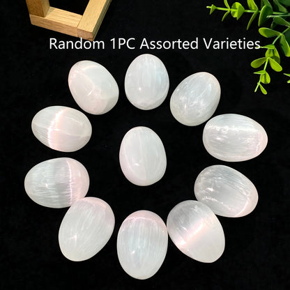 Random 1PC High Quality Natural Selenite Egg,Birthday Gift,Men/Women Gift,Scene Decoration,Crystal Ornaments,Table Decoration.