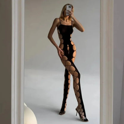 Toucheart Sexy Jumpsuit, One-piece Stockings, Women Crotchless Suspenders, Hollow See-through Temptation One-piece Mesh Clothing