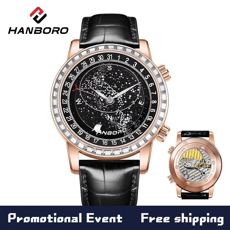 HANBORO Starry Sky Series Men's Fully Automatic Mechanical Watch Fashion Waterproof Night Light Watch